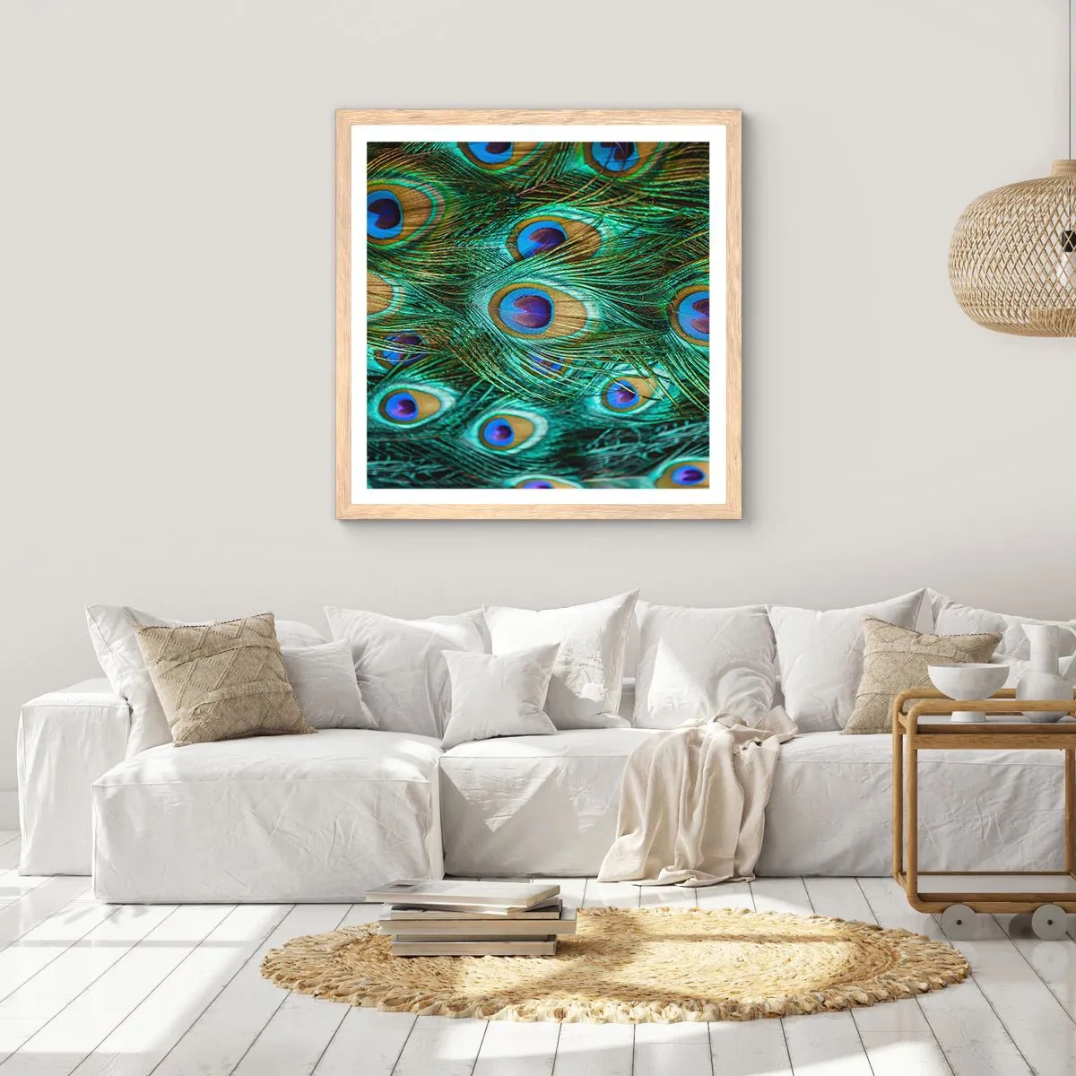 Affiche dans un chêne clair - Poster - Un regard de paon - 50x50 cm