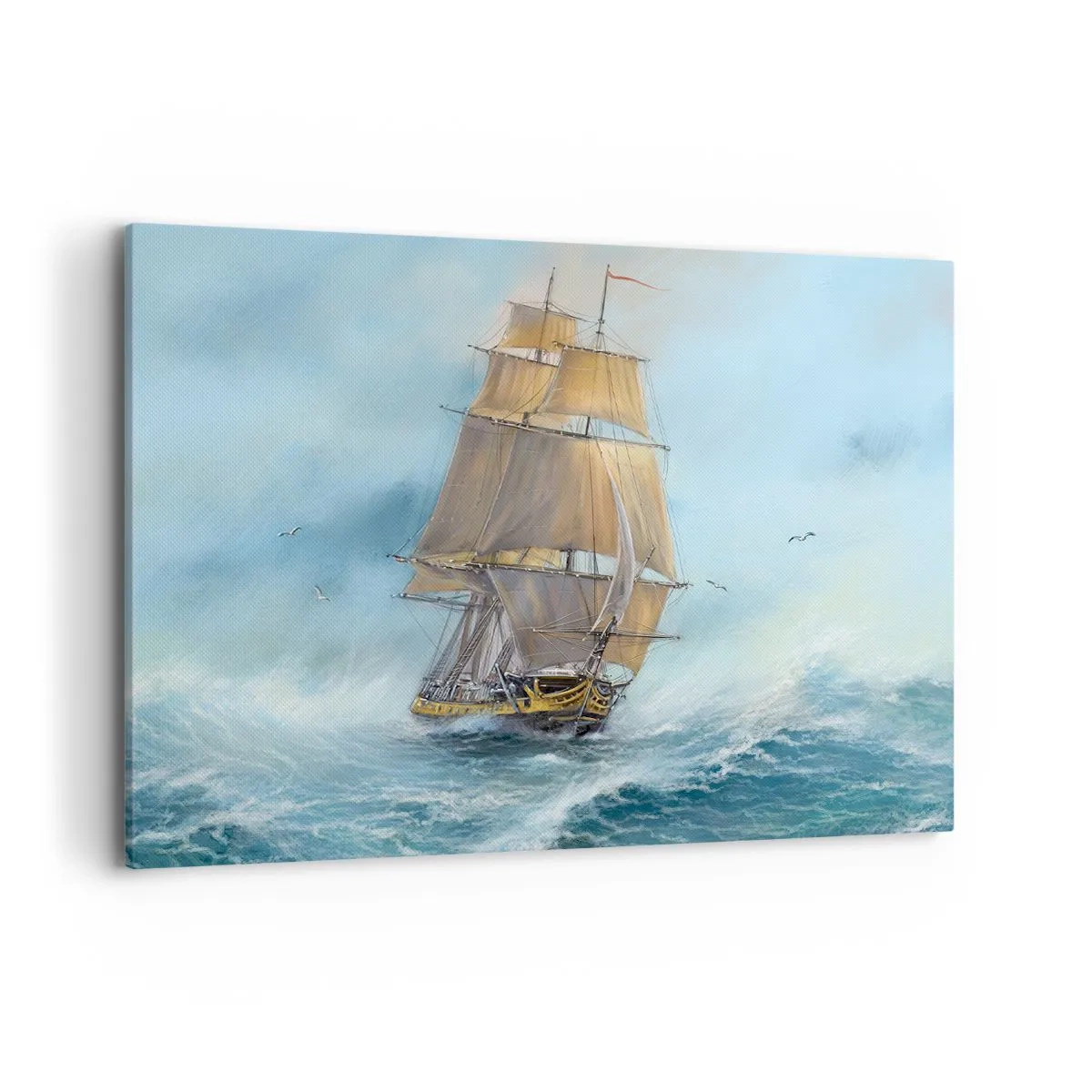 Impression sur toile - Image sur toile - Un voilier sur une mer agitée - 100x70cm - Se précipitant sur les vagues - Décoration murale moderne pour le salon et la chambre ARTTOR