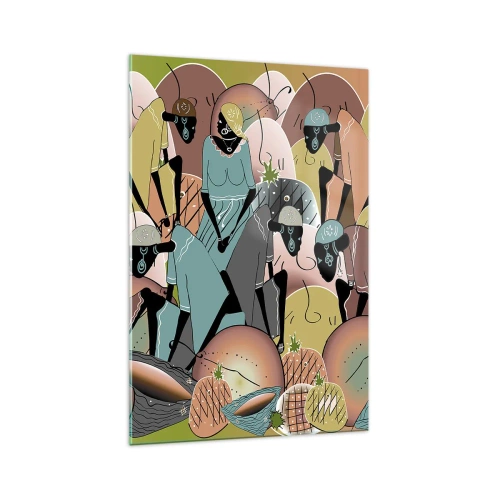 Impression sur verre - Image sur verre - Une composition abstraite colorée inspirée de la culture africaine - 70x100cm - De grandes fêtes arrivent - Décoration murale moderne pour le salon et la chambre ARTTOR