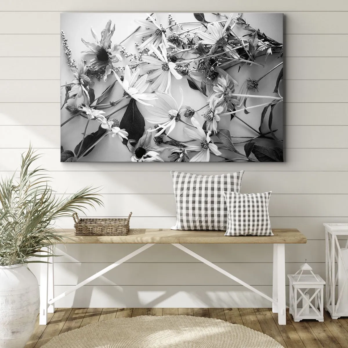 Impression sur toile - Image sur toile - Compositions florales en noir et blanc dans un style artistique subtil - 100x70cm - Non-un bouquet de fleurs - Décoration murale moderne pour le salon et la chambre ARTTOR