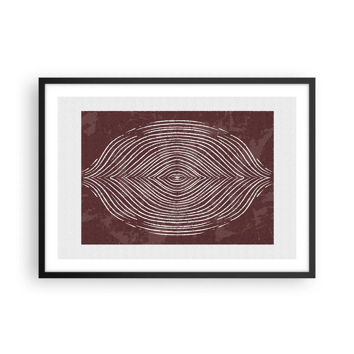 Affiche dans un cadre noir - Poster - Ondes symétriques en lignes blanches sur fond marron - 70x50cm - L'espace parle - Décoration murale moderne pour le salon et la chambre ARTTOR
