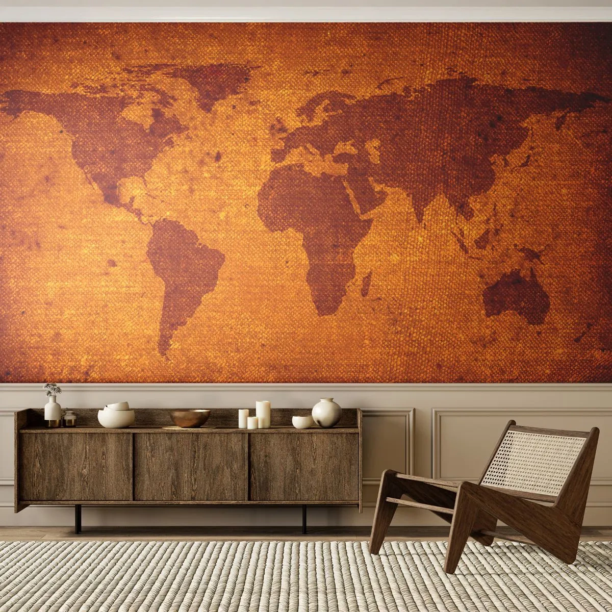 Papier Peint Photo Standard Eco - Carte du monde de style vintage dans les tons marron - 100x70cm - Invitation au voyage - Décoration murale moderne pour le salon et la chambre ARTTOR