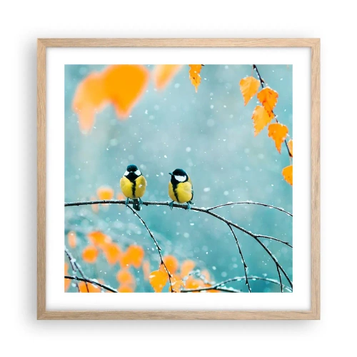 Affiche dans un chêne clair - Poster - Potins d'oiseaux - 50x50 cm