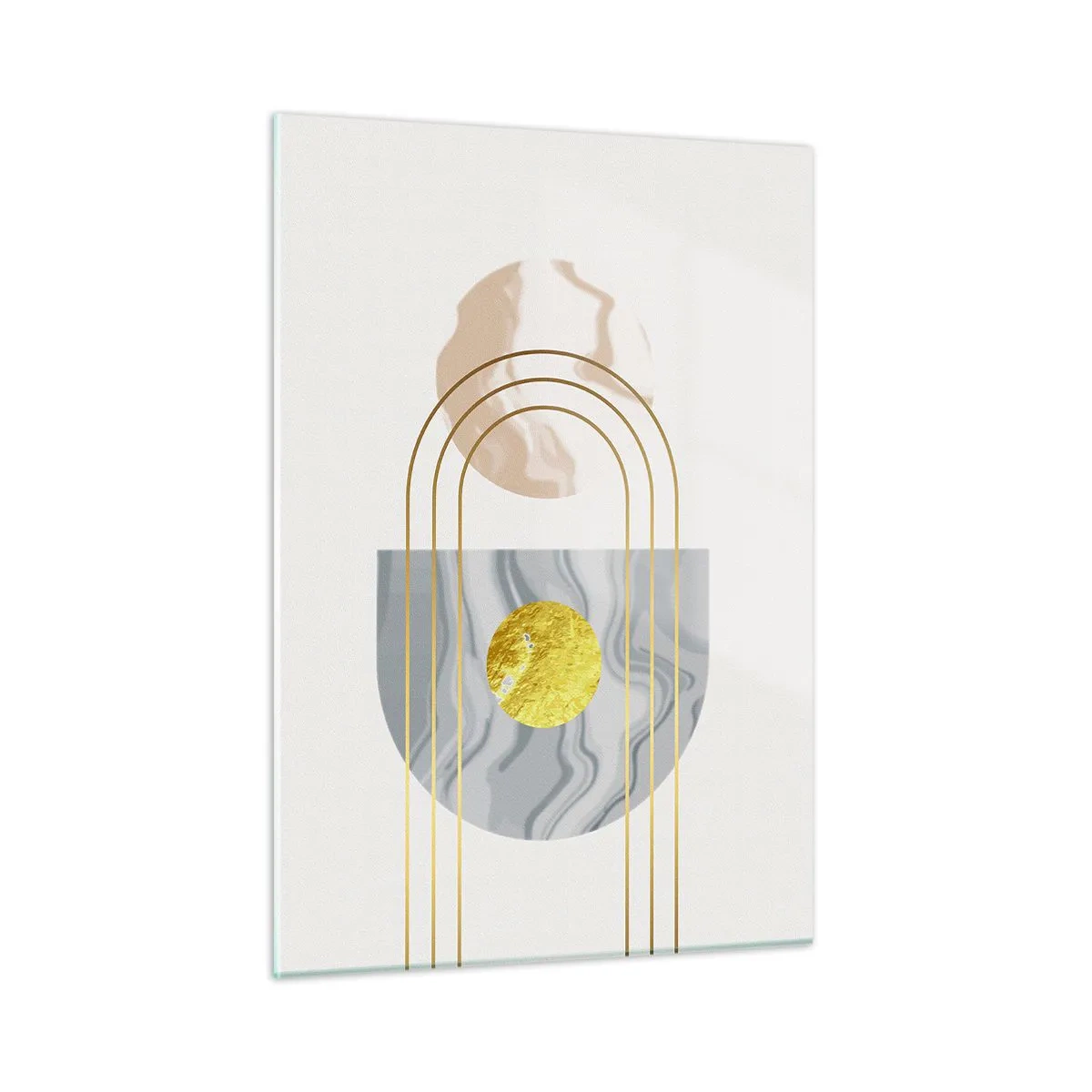 Impression sur verre - Image sur verre - Peinture abstraite en or et gris - 50x70cm - Clareté et brillance - Décoration murale moderne pour le salon et la chambre ARTTOR