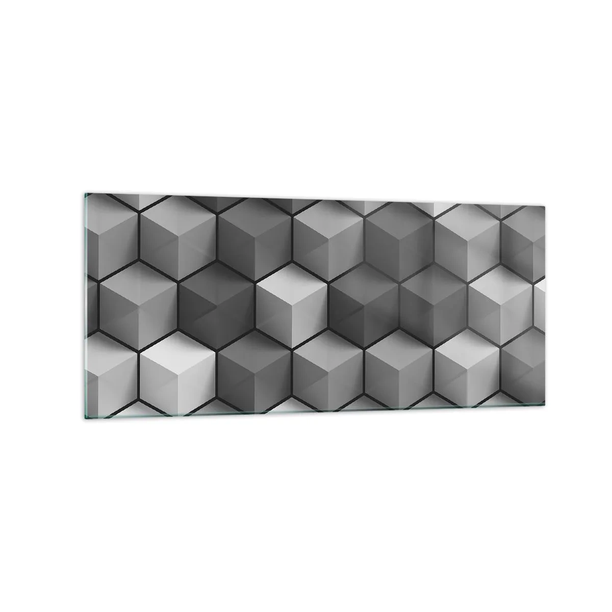 Impression sur verre - Image sur verre - Composition géométrique de cubes dans les tons de gris et de noir - 120x50cm - Puzzle cubiste - Décoration murale moderne pour le salon et la chambre ARTTOR