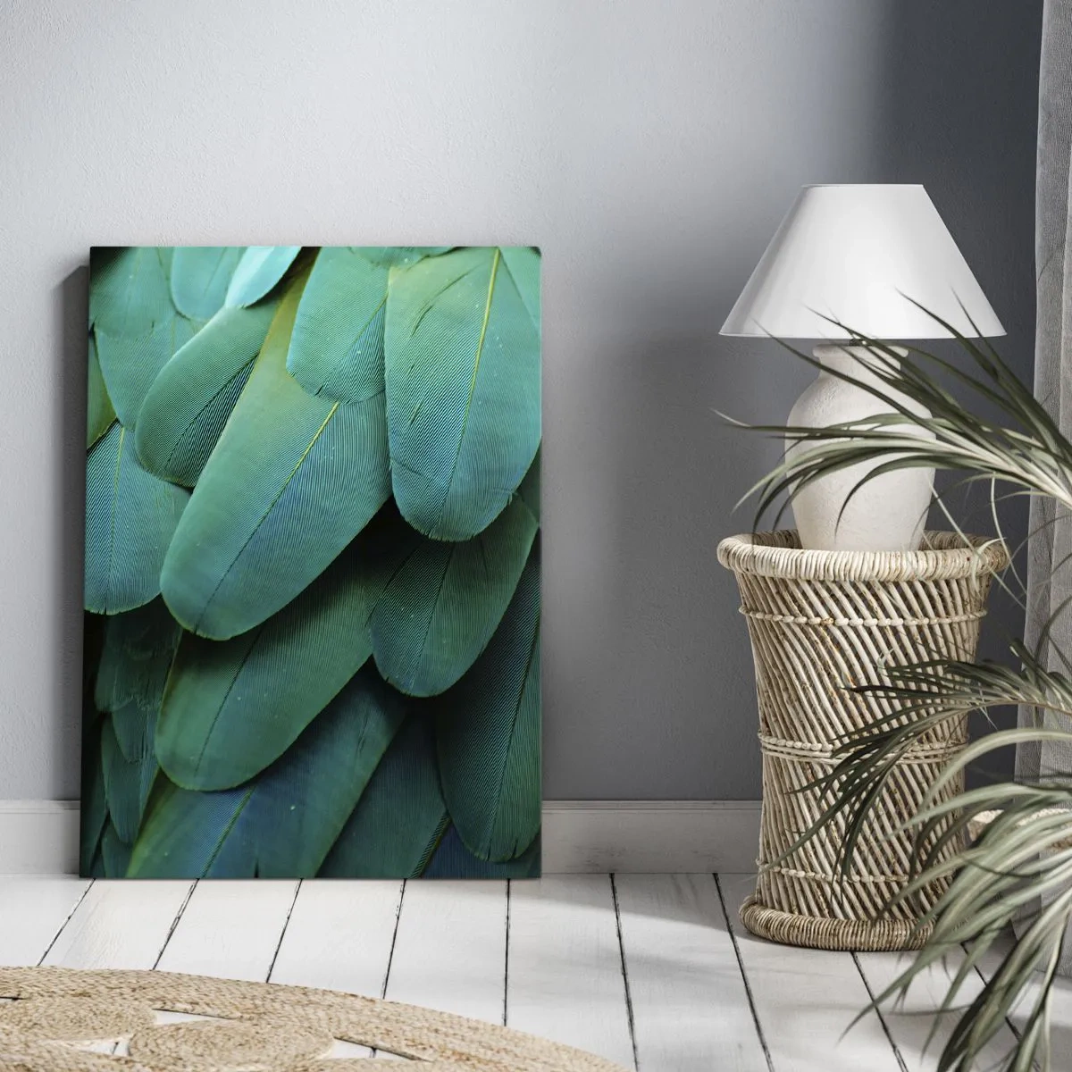 Impression sur toile - Image sur toile - Détail de plumes dans des tons de vert - 50x70cm - Perfection de la nature du perroquet - Décoration murale moderne pour le salon et la chambre ARTTOR