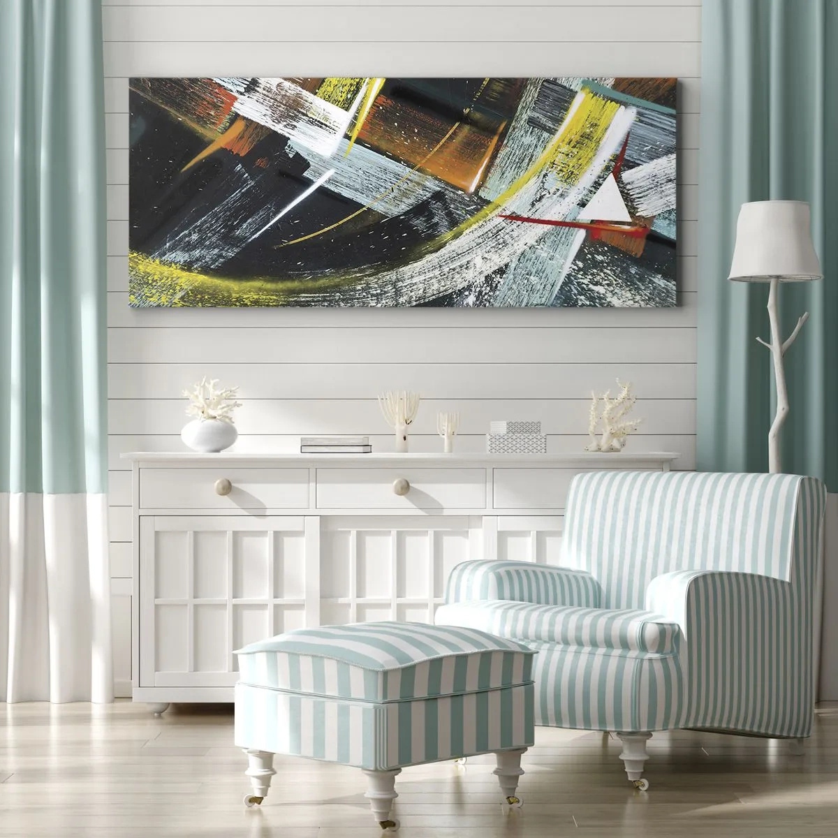 Impression sur toile - Image sur toile - Coups de pinceau abstraits et colorés - 140x50cm - L'énergie du mouvement - Décoration murale moderne pour le salon et la chambre ARTTOR