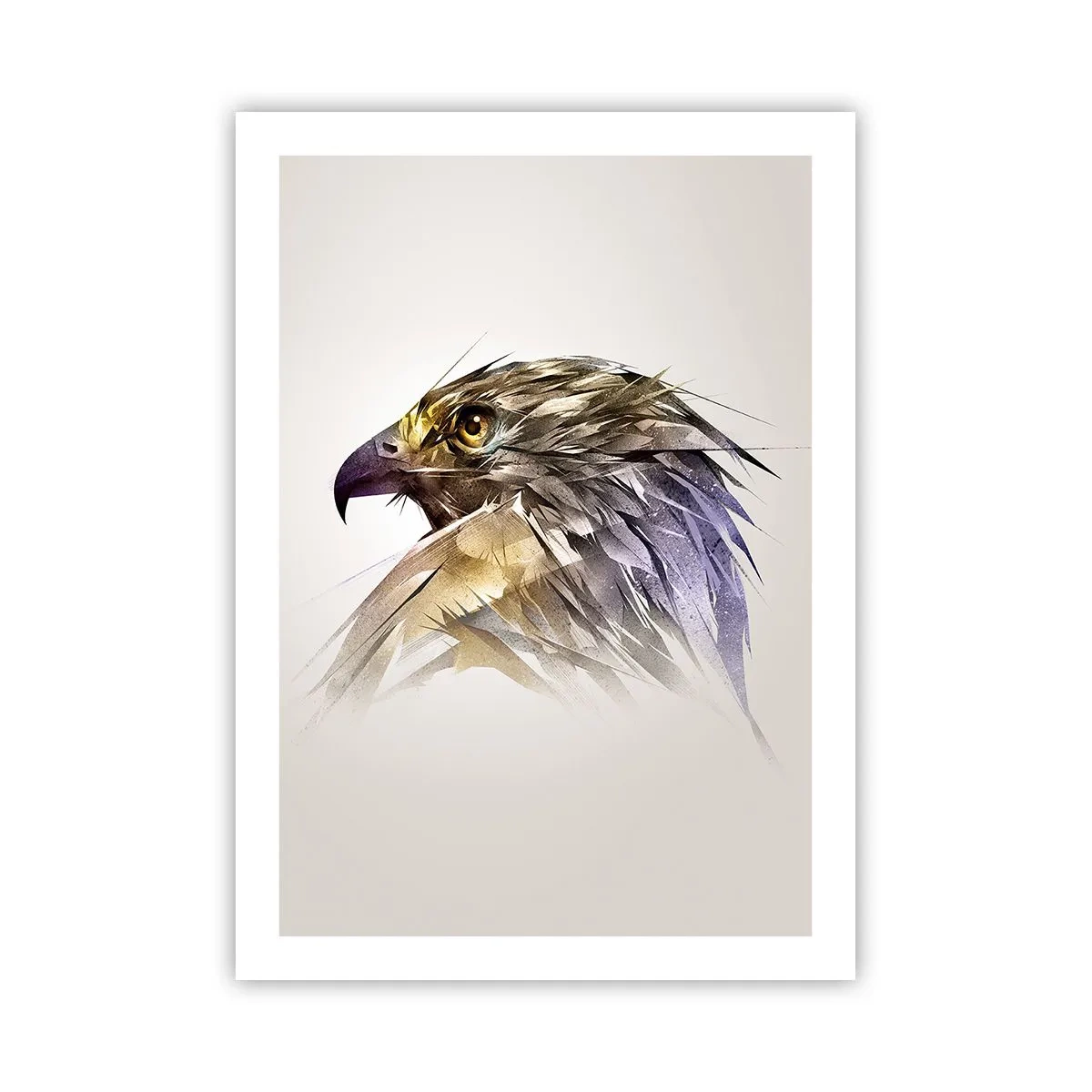 Affiche - Poster - Un portrait artistique d'un aigle dans les tons beige et violet. - 50x70cm - Portrait d'un guerrier - Décoration murale moderne pour le salon et la chambre ARTTOR