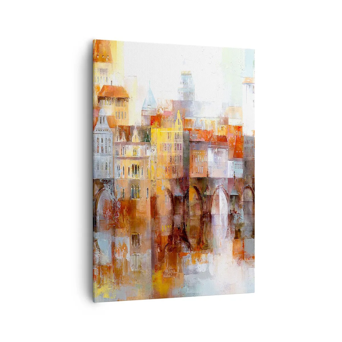 Impression sur toile - Image sur toile - Un panorama pittoresque de la ville avec un pont aux couleurs d'automne - 70x100cm - C'est aussi beau sous le pont - Décoration murale moderne pour le salon et la chambre ARTTOR