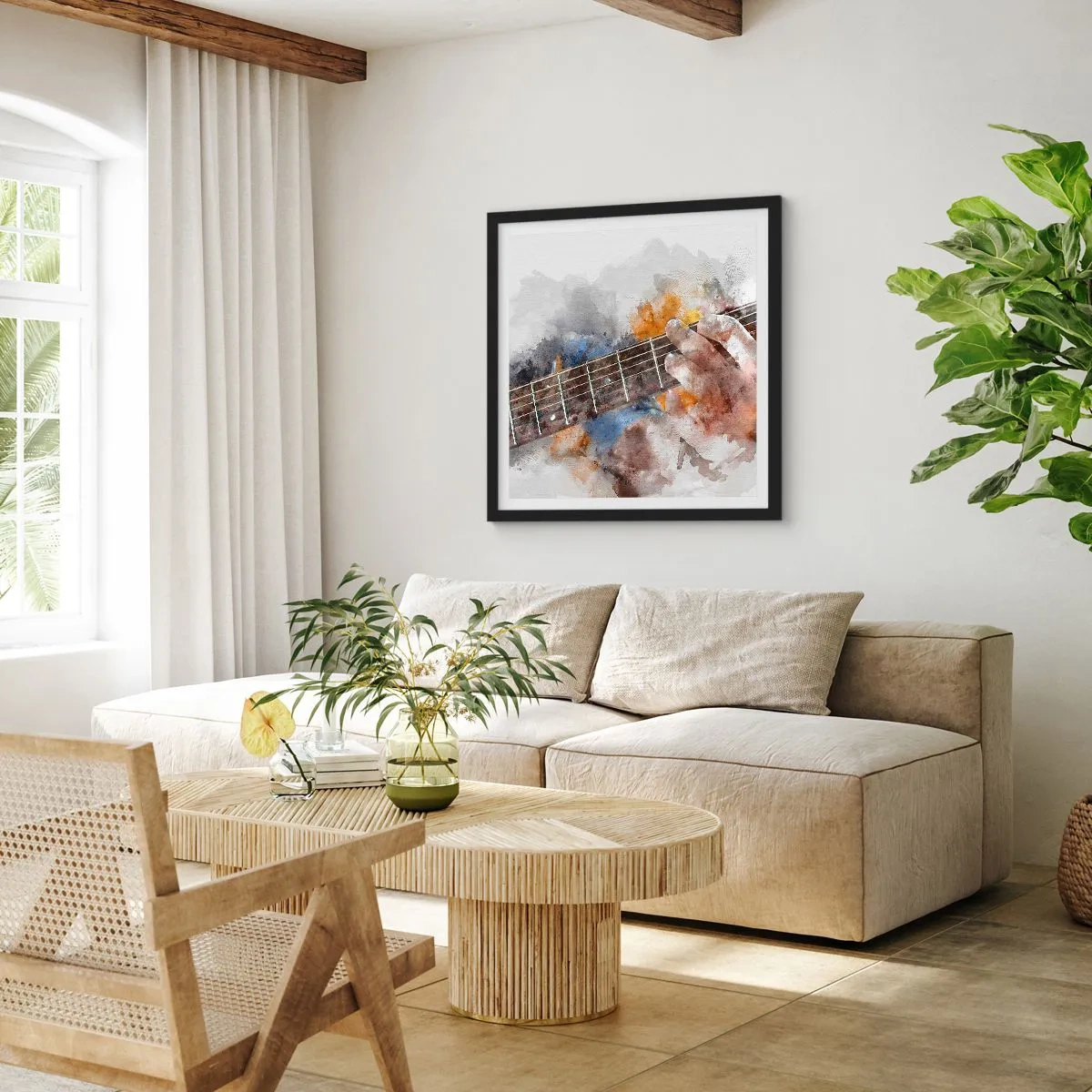 Affiche dans un cadre noir - Poster - La poésie entre les cordes - 60x60 cm