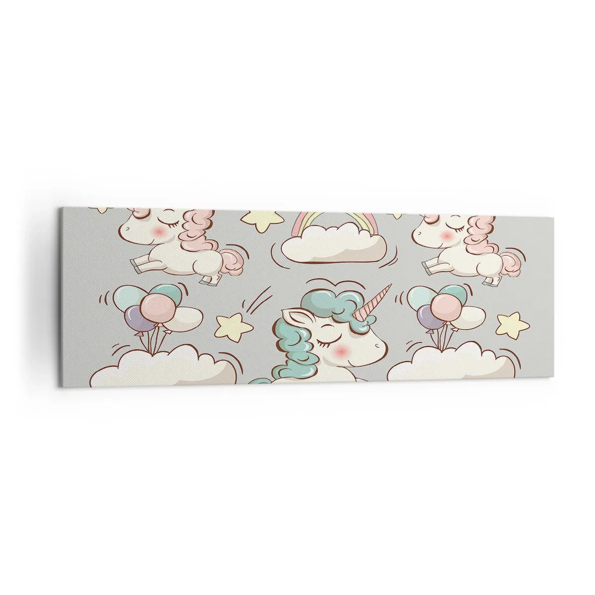 Impression sur toile - Image sur toile - Licornes mignonnes sur fond pastel - 160x50cm - Ils existe, c'est sûr… - Décoration murale moderne pour le salon et la chambre ARTTOR