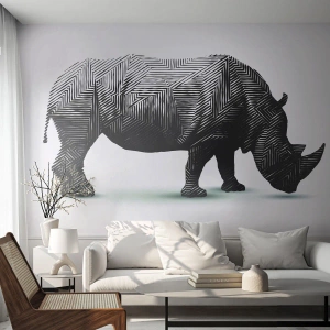 Papier Peint Photo Premium Sand - Graphique rhinocéros avec motif géométrique - 100x70cm - Beauté géométrique de la nature - Décoration murale moderne pour le salon et la chambre ARTTOR
