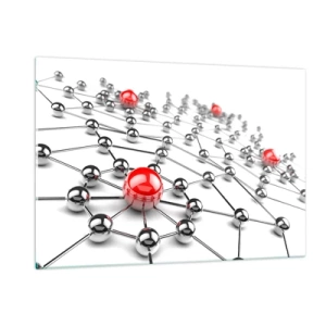 Impression sur verre - Image sur verre - Réseau moléculaire argenté avec des accents rouges - 120x80cm - Toile argentée - Décoration murale moderne pour le salon et la chambre ARTTOR