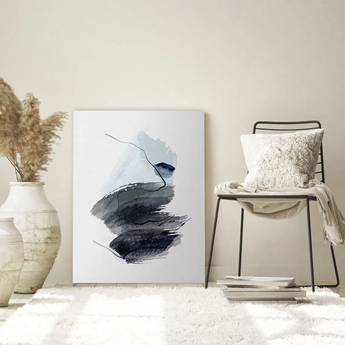 Impression sur verre - Image sur verre - Composition abstraite dans les tons de gris et de bleu - 80x120cm - Intensité et mouvement - Décoration murale moderne pour le salon et la chambre ARTTOR