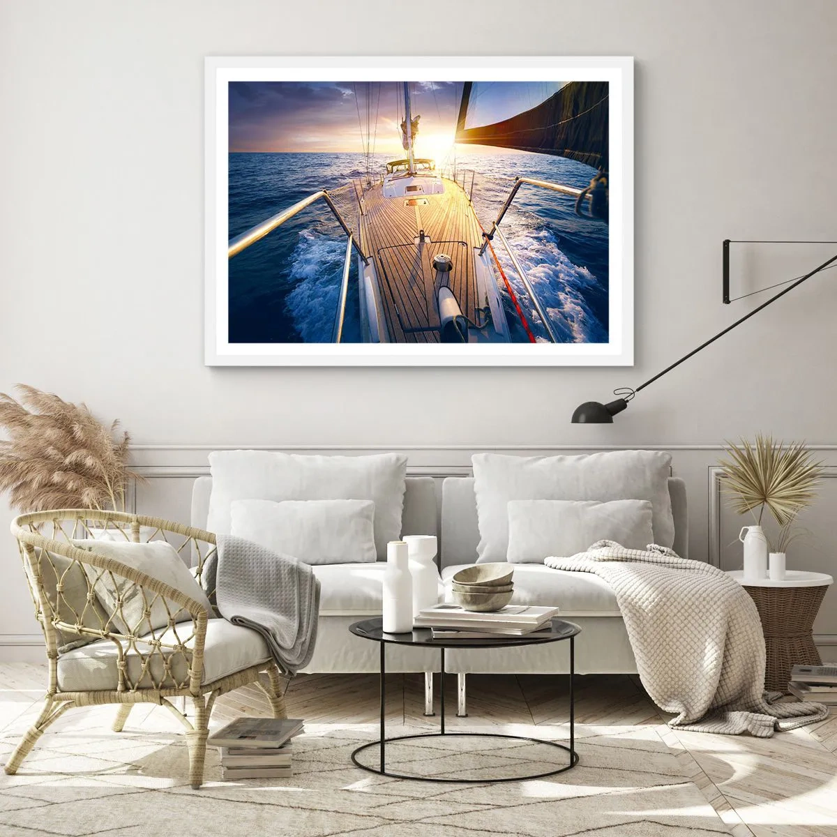 Affiche dans un cadre blanc - Poster - Courir sur les vagues - 100x70 cm