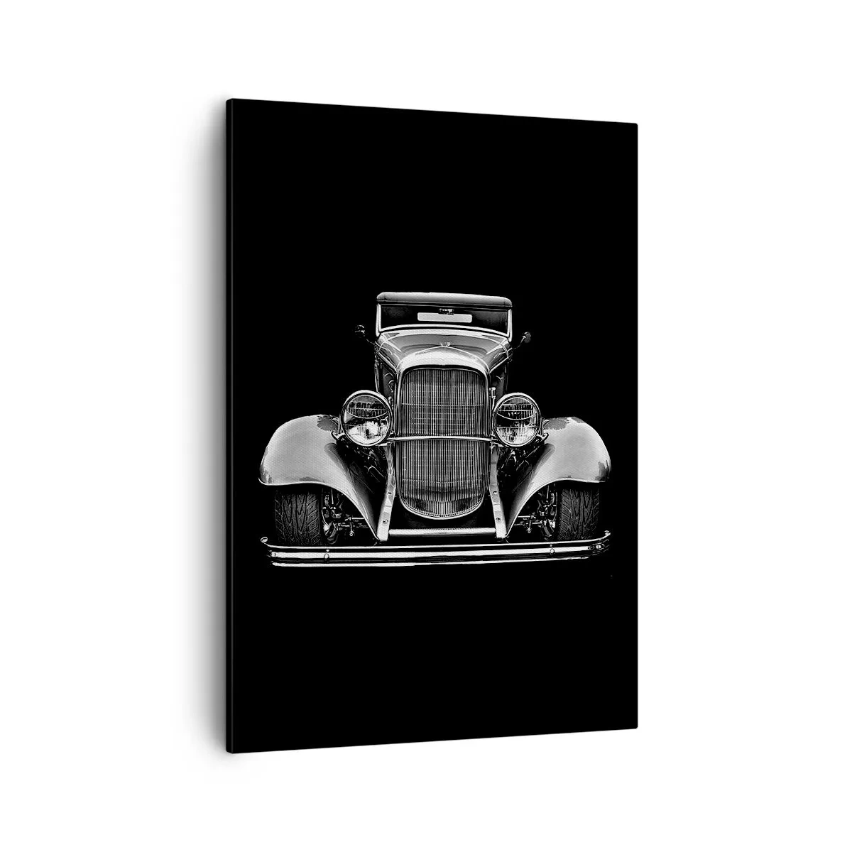 Impression sur toile - Image sur toile - Une voiture vintage en noir et blanc - 50x70cm - Un vrai gentleman - Décoration murale moderne pour le salon et la chambre ARTTOR