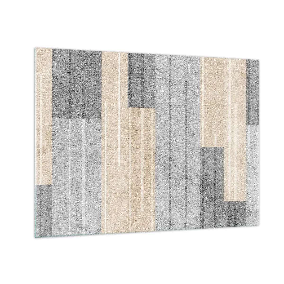 Impression sur verre - Image sur verre - Rayures géométriques dans les tons gris et beige - 70x50cm - Composition : se tenir droit - Décoration murale moderne pour le salon et la chambre ARTTOR