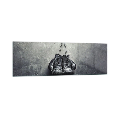 Impression sur verre - Image sur verre - De vieux gants de boxe contre le mur - 160x50cm - Un temps pour se battre et un temps pour la paix - Décoration murale moderne pour le salon et la chambre ARTTOR