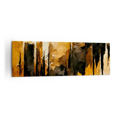 Impression sur toile - Image sur toile - Rayures abstraites dorées et noires dans une composition artistique - 160x50cm - Harmonie de noir et d'or - Décoration murale moderne pour le salon et la chambre ARTTOR