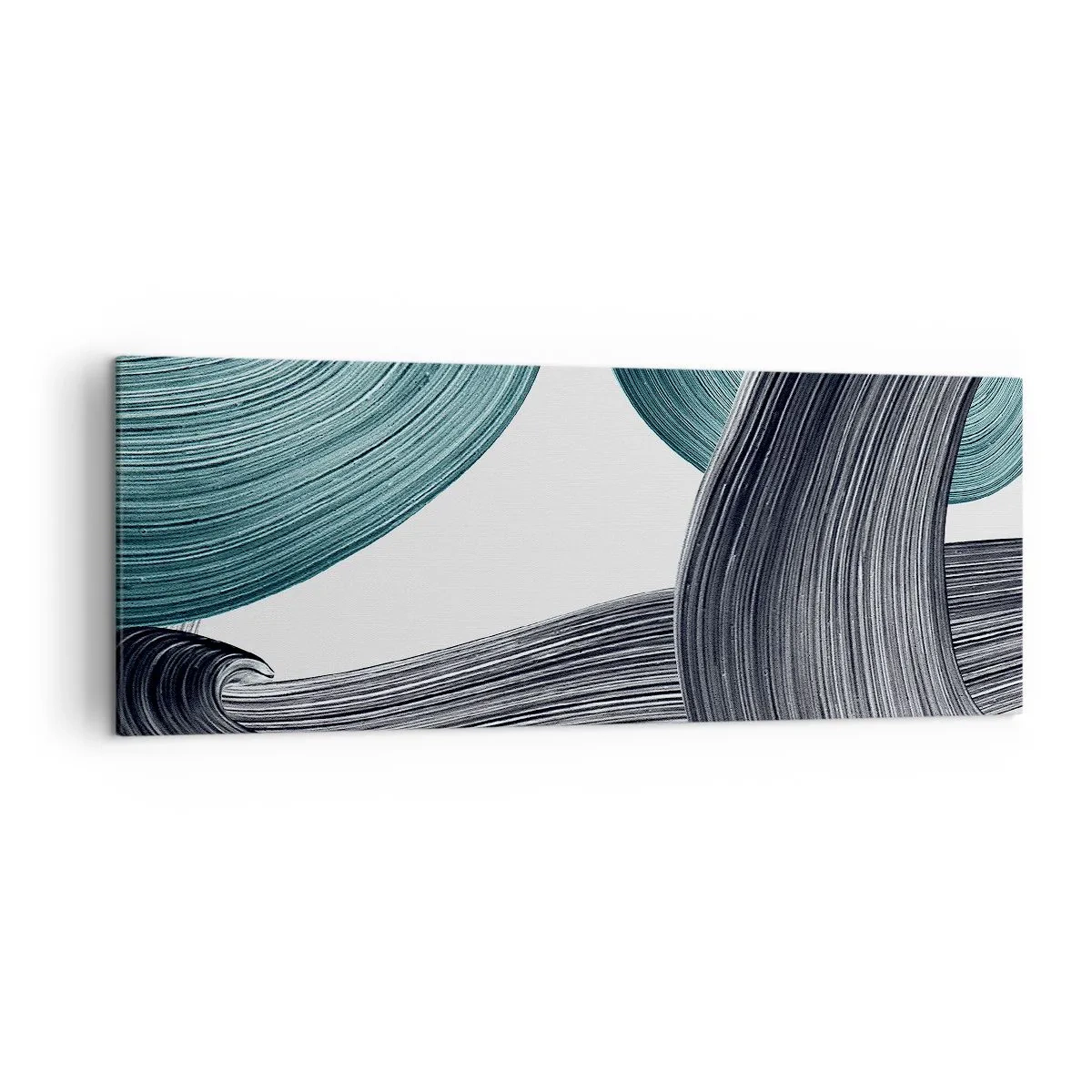 Impression sur toile - Image sur toile - Lignes abstraites fluides dans des tons de vert et de gris - 140x50cm - Sentiers émeraude et noirs - Décoration murale moderne pour le salon et la chambre ARTTOR