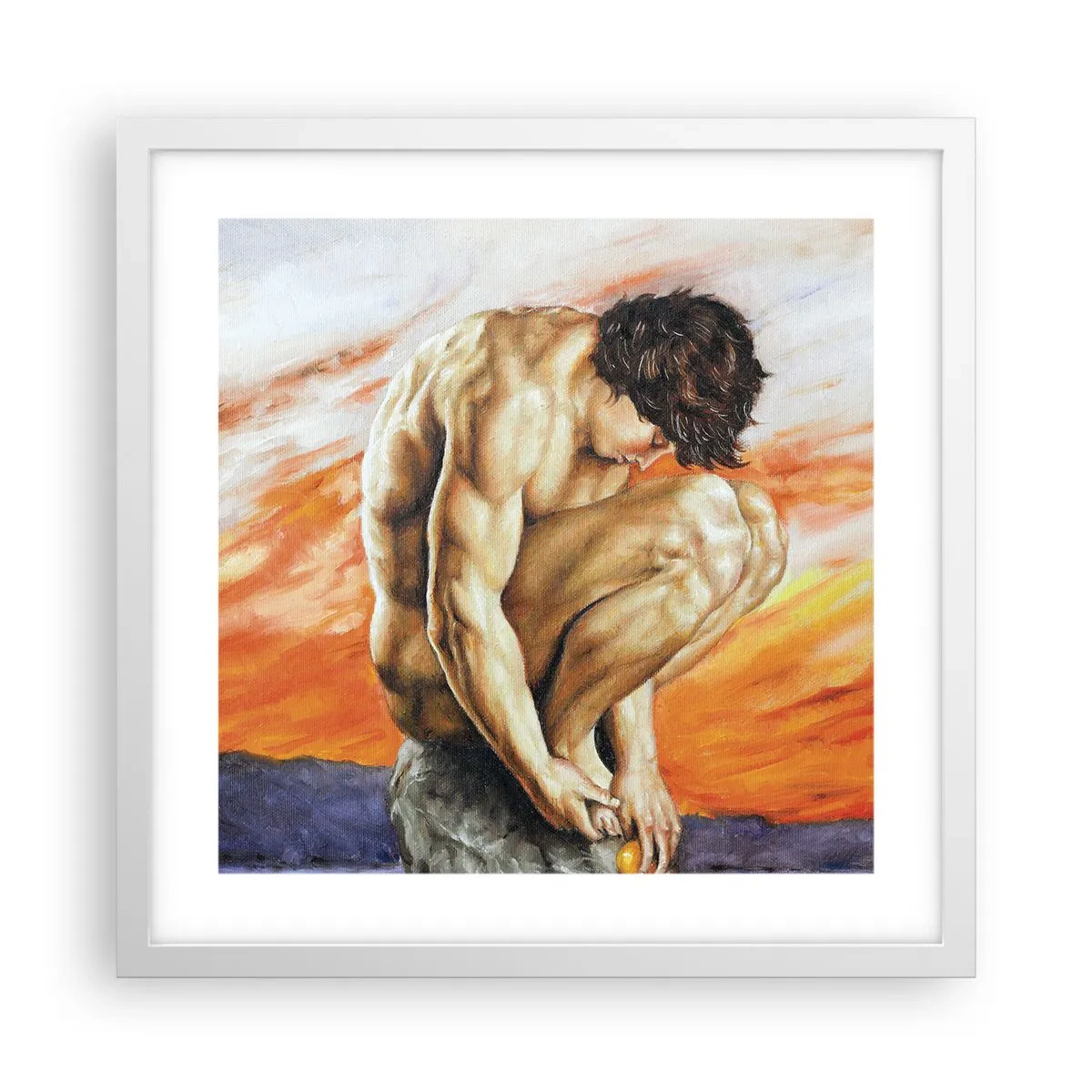 Affiche dans un cadre blanc - Poster - Plongé dans ses pensées - 40x40 cm