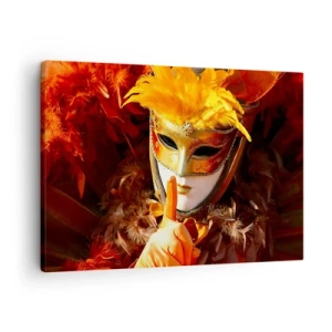 Impression sur toile - Image sur toile - Masque de carnaval aux tons or et orange - 70x50cm - Le secret est une partie du jeu - Décoration murale moderne pour le salon et la chambre ARTTOR
