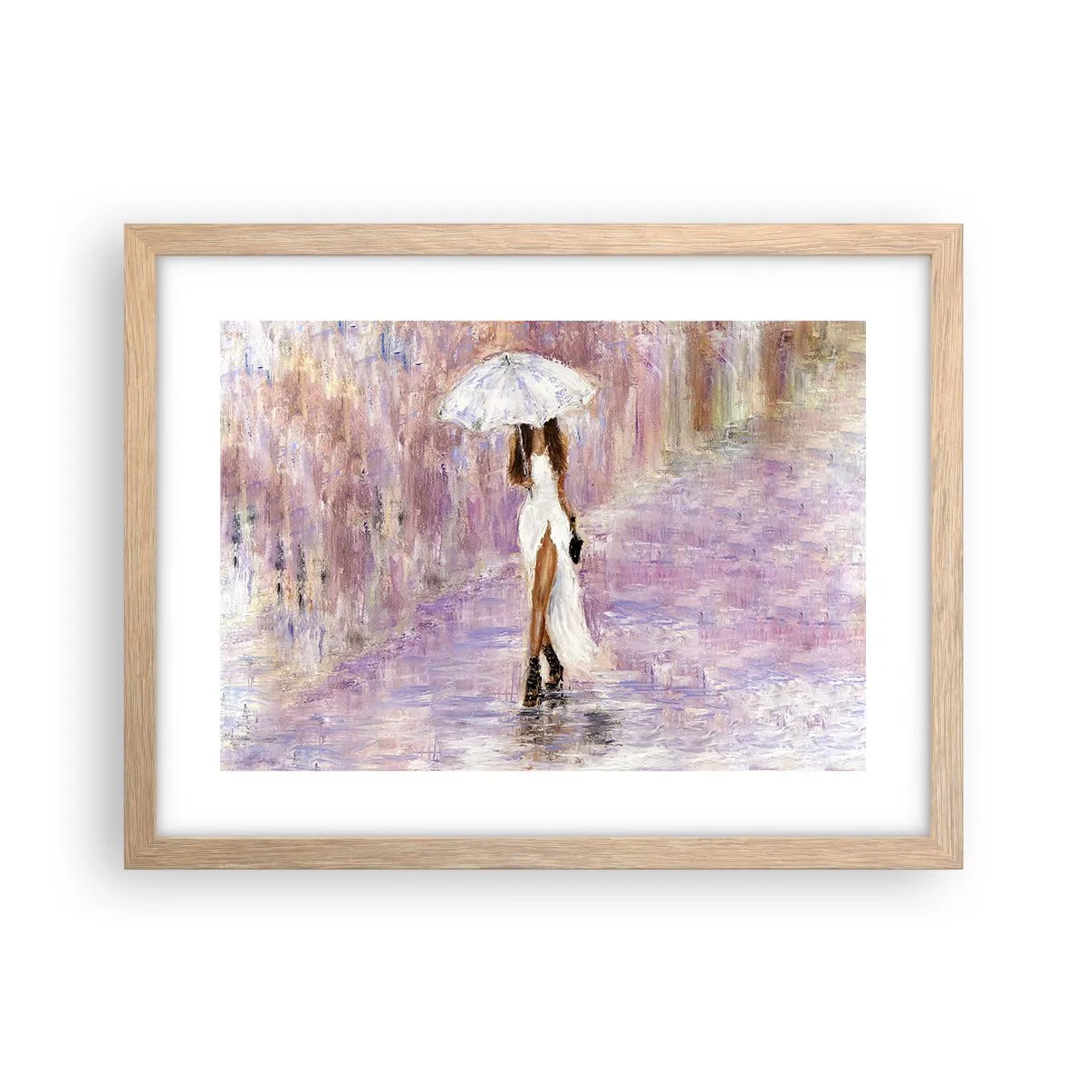Affiche dans un chêne clair - Poster - Sous la pluie lilas - 40x30 cm