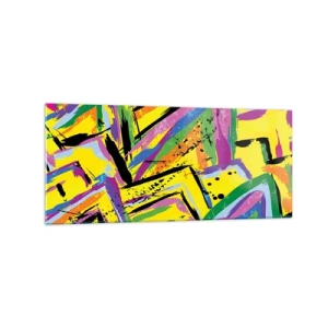 Impression sur verre - Image sur verre - Abstraction vivante aux couleurs vives et aux formes dynamiques - 120x50cm - Jusqu'à ce qu'il crie de joie - Décoration murale moderne pour le salon et la chambre ARTTOR