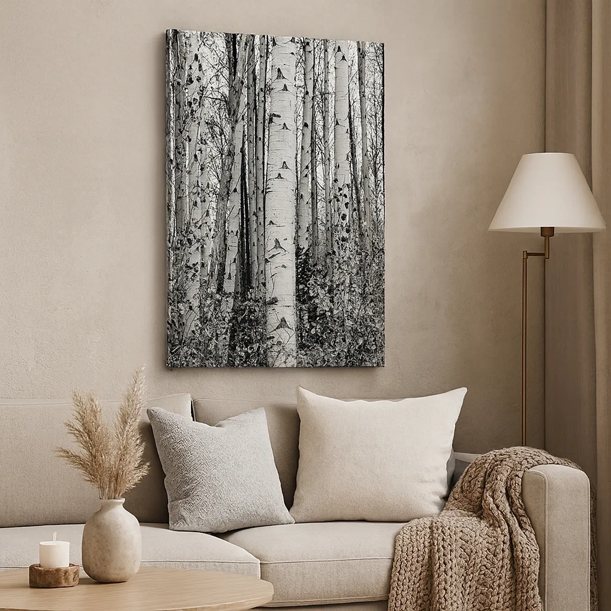 Impression sur toile - Image sur toile - Bouleaux noirs et blancs dans la forêt - 50x70cm - Enchevêtrement de bouleau - Décoration murale moderne pour le salon et la chambre ARTTOR