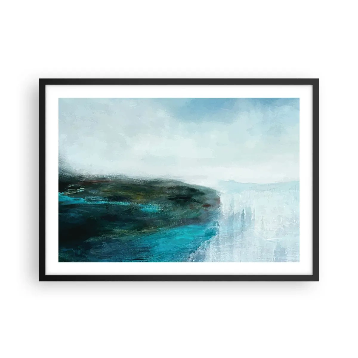 Affiche dans un cadre noir - Poster - Paysage abstrait dans les tons turquoise et gris - 70x50cm - Abstraction nautique - Décoration murale moderne pour le salon et la chambre ARTTOR