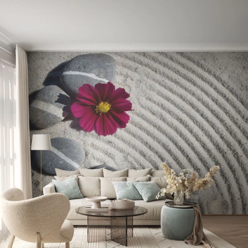 Papier peint sur mesure Premium Sand - Énergie et paix du cercle magique de la nature - Fleurs, Sable, Des pierres