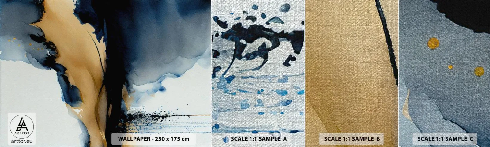 Échantillon de Papier Peint Premium Canvas - Derrière le rideau - Abstraction, Encre, Morceau - 100x30 cm