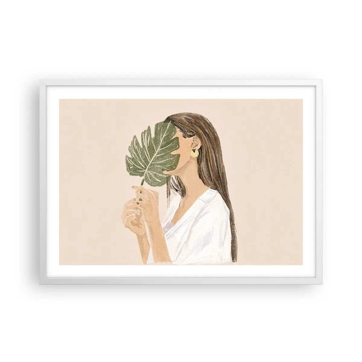 Affiche dans un cadre blanc - Poster - Portrait mystérieux avec un éventail - 70x50 cm