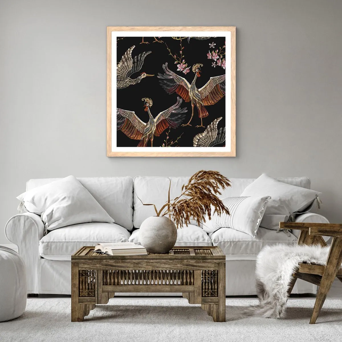 Affiche dans un chêne clair - Poster - Un oiseau de conte de fées - 50x50 cm