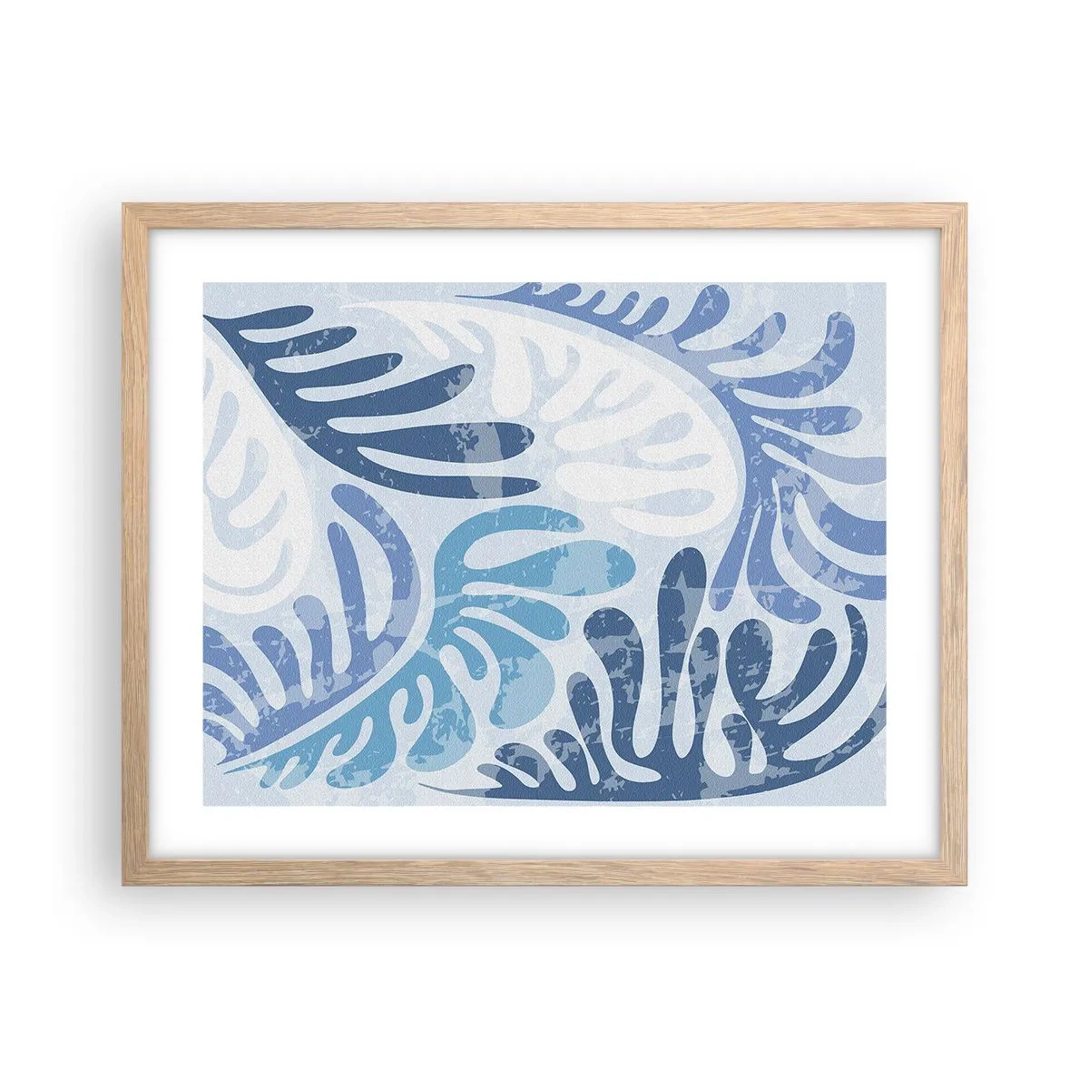 Affiche dans un chêne clair - Poster - Fougères bleues - 50x40 cm