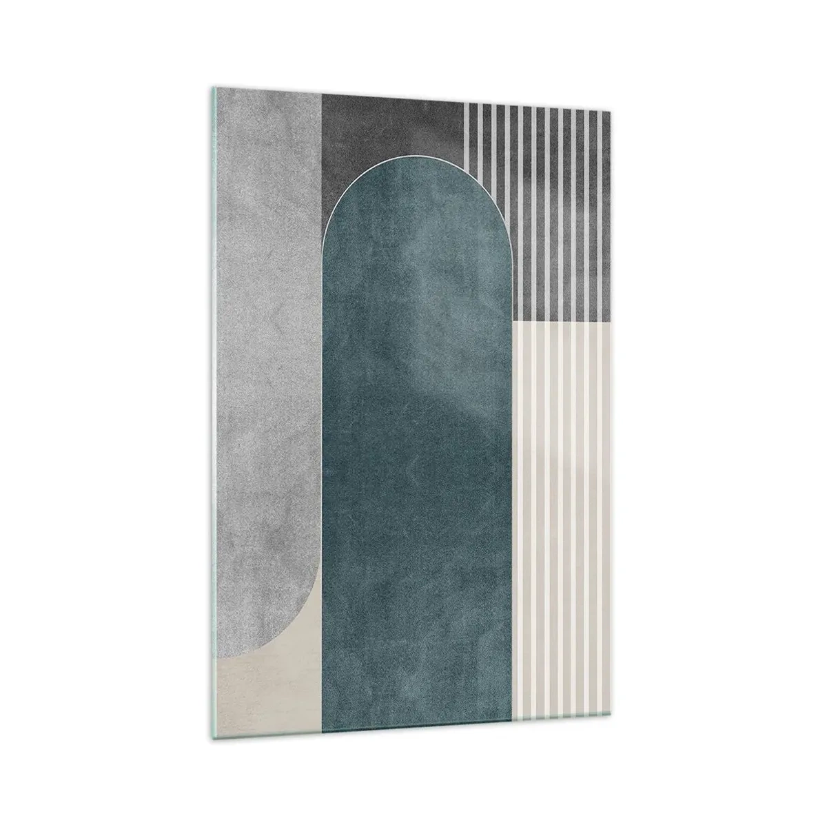 Impression sur verre - Image sur verre - Abstraction géométrique dans les tons de gris et de vert - 70x100cm - Composition de niveaux - Décoration murale moderne pour le salon et la chambre ARTTOR