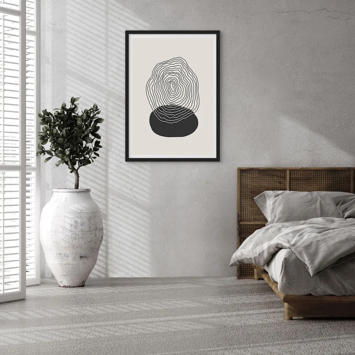 Affiche dans un cadre noir - Poster - Lignes noires créant une forme abstraite sur un fond clair - 50x70cm - Durabilité et oscillation - Décoration murale moderne pour le salon et la chambre ARTTOR