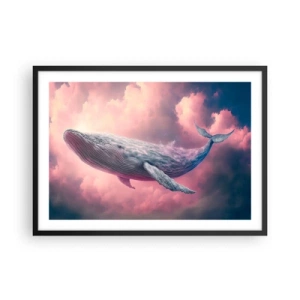 Affiche dans un cadre noir - Poster - Une baleine flottant dans les nuages au coucher du soleil - 70x50cm - Frottez-vous les yeux - Décoration murale moderne pour le salon et la chambre ARTTOR