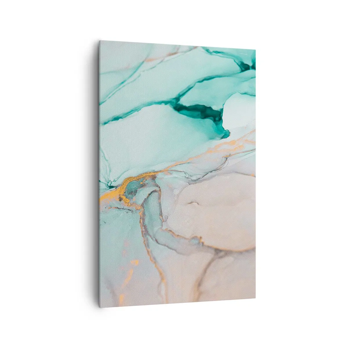 Impression sur toile - Image sur toile - Une composition abstraite dans des tons turquoise et or. - 80x120cm - Danse des formes et des couleurs - Décoration murale moderne pour le salon et la chambre ARTTOR