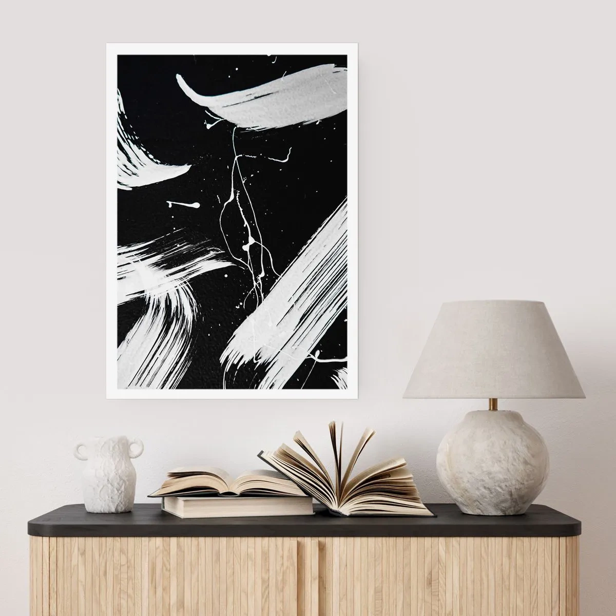 Affiche - Poster - Composition abstraite de coups de pinceau en noir et blanc - 50x70cm - Briser les ténèbres - Décoration murale moderne pour le salon et la chambre ARTTOR