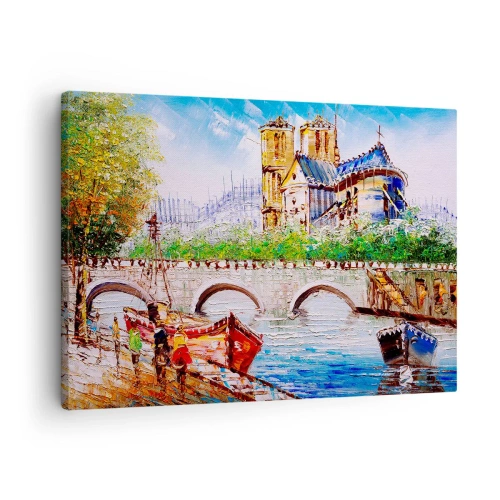 Impression sur toile - Image sur toile - Paysage avec un pont et une cathédrale de style classique - 70x50cm - Leur temps ne passe jamais - Décoration murale moderne pour le salon et la chambre ARTTOR