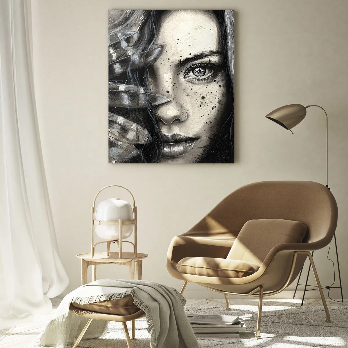 Impression sur verre - Image sur verre - Portrait artistique d'une femme avec des détails abstraits - 70x100cm - Beauté sauvage - Décoration murale moderne pour le salon et la chambre ARTTOR