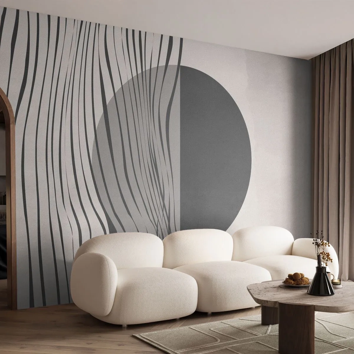 Papier Peint Photo Premium Sand - Demi composition - Abstraction, Morceau, Noir et blanc - 200x140 cm