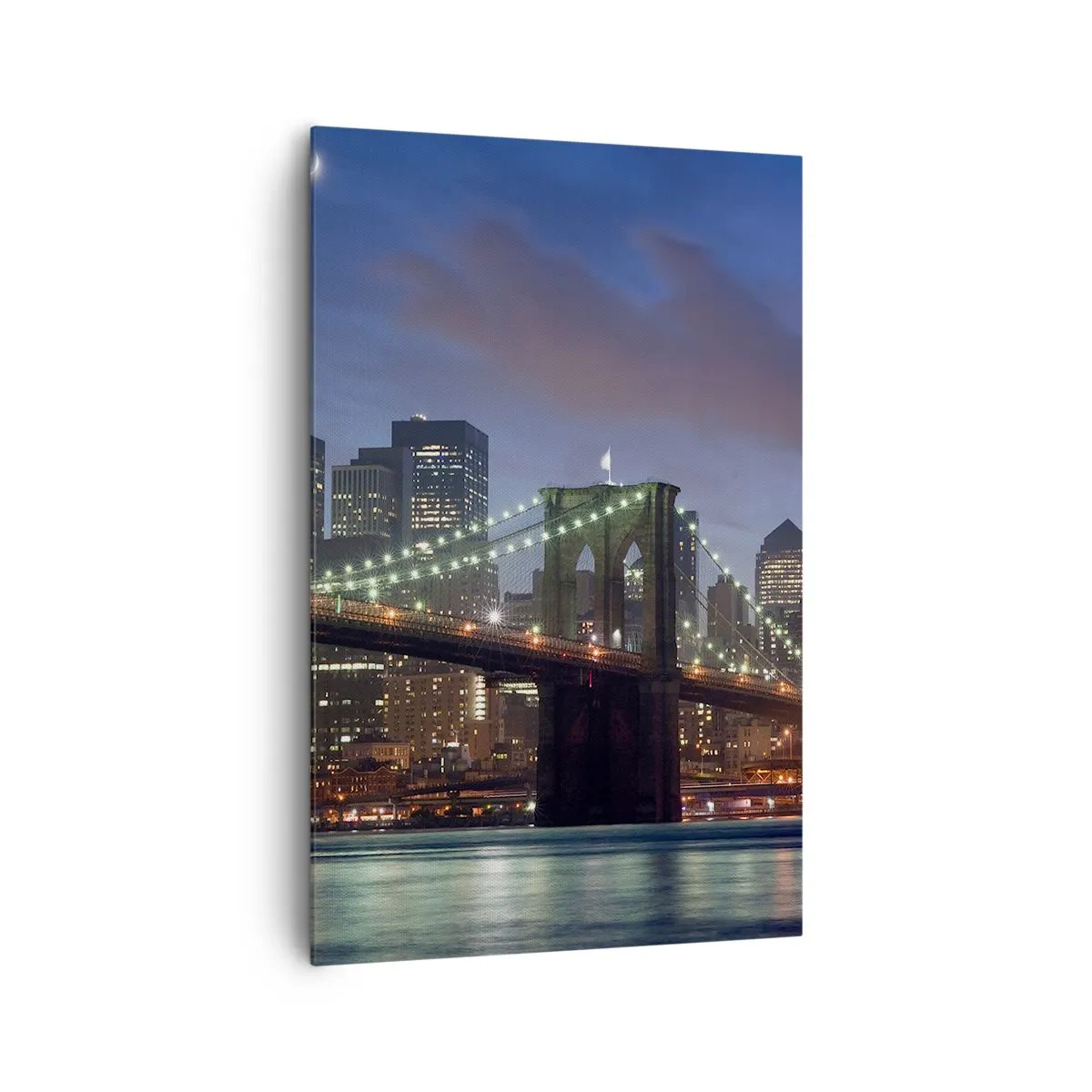 Impression sur toile - Image sur toile - Pont de New York la nuit avec bâtiments illuminés - 80x120cm - Nuit rougeoyante - Décoration murale moderne pour le salon et la chambre ARTTOR