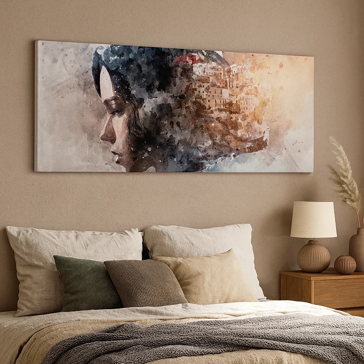 Impression sur toile - Image sur toile - L'histoire d'une fille avec une ville en arrière-plan - 30x30 cm