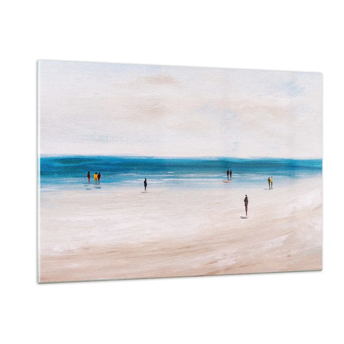 Impression sur verre - Image sur verre - Une plage tranquille avec des silhouettes de personnes marchant le long de la mer - 120x80cm - Un besoin naturel - Décoration murale moderne pour le salon et la chambre ARTTOR
