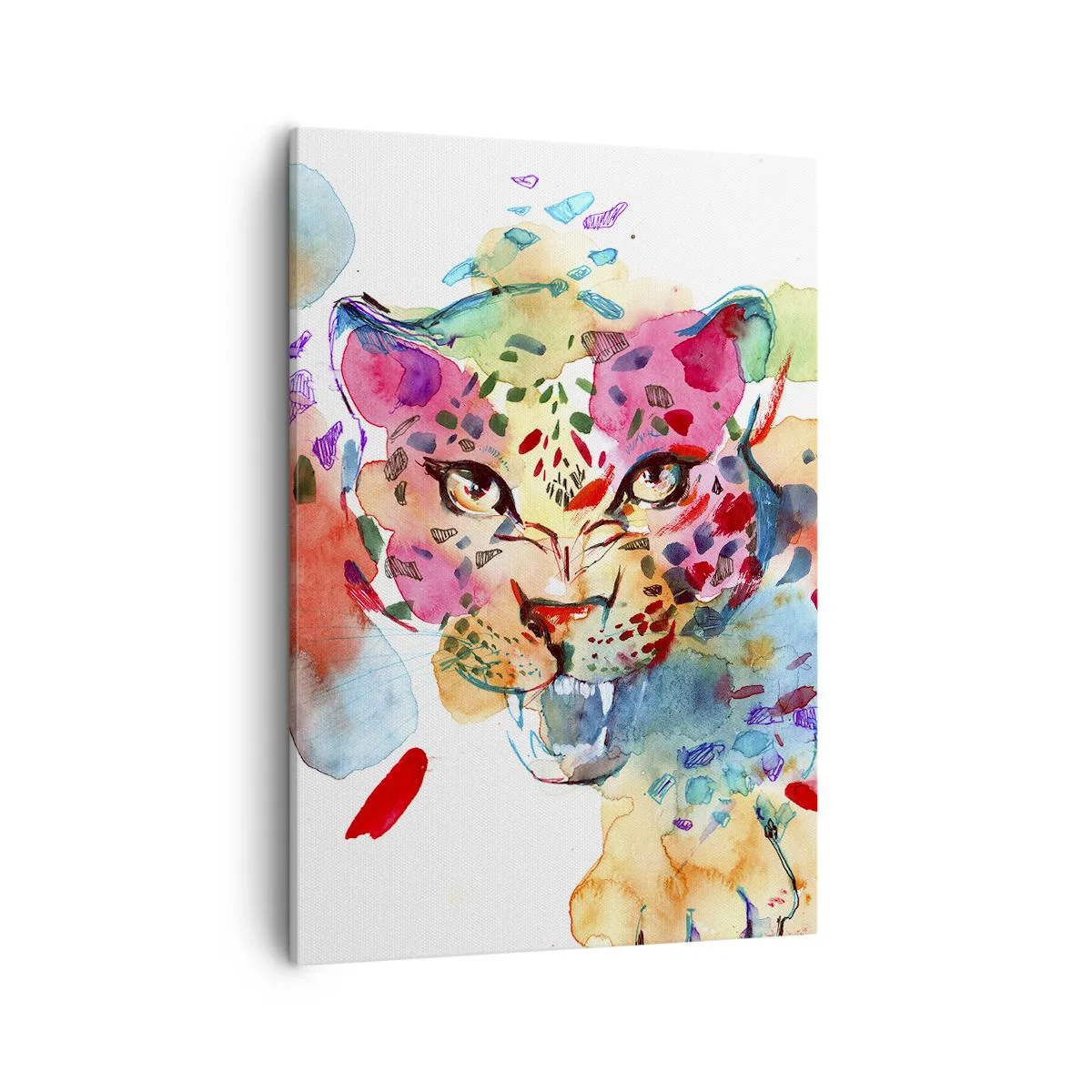 Impression sur toile - Image sur toile - Portrait abstrait d'un léopard aux couleurs intenses - 50x70cm - La belle et la Bête - Décoration murale moderne pour le salon et la chambre ARTTOR