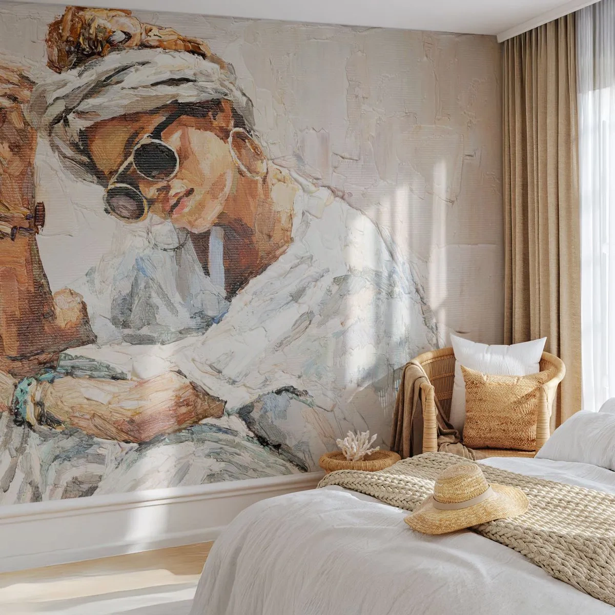 Papier peint sur mesure Premium Sand - Portrait en plein soleil - Portrait, Bohème, Huile