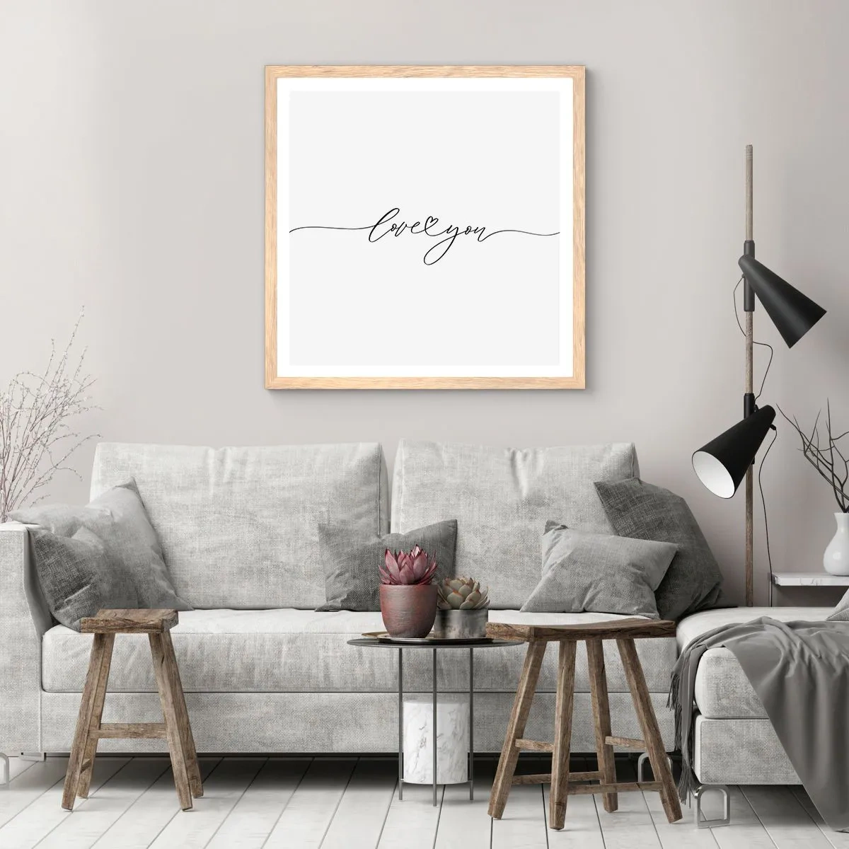 Affiche dans un chêne clair - Poster - Noir sur blanc - 60x60 cm