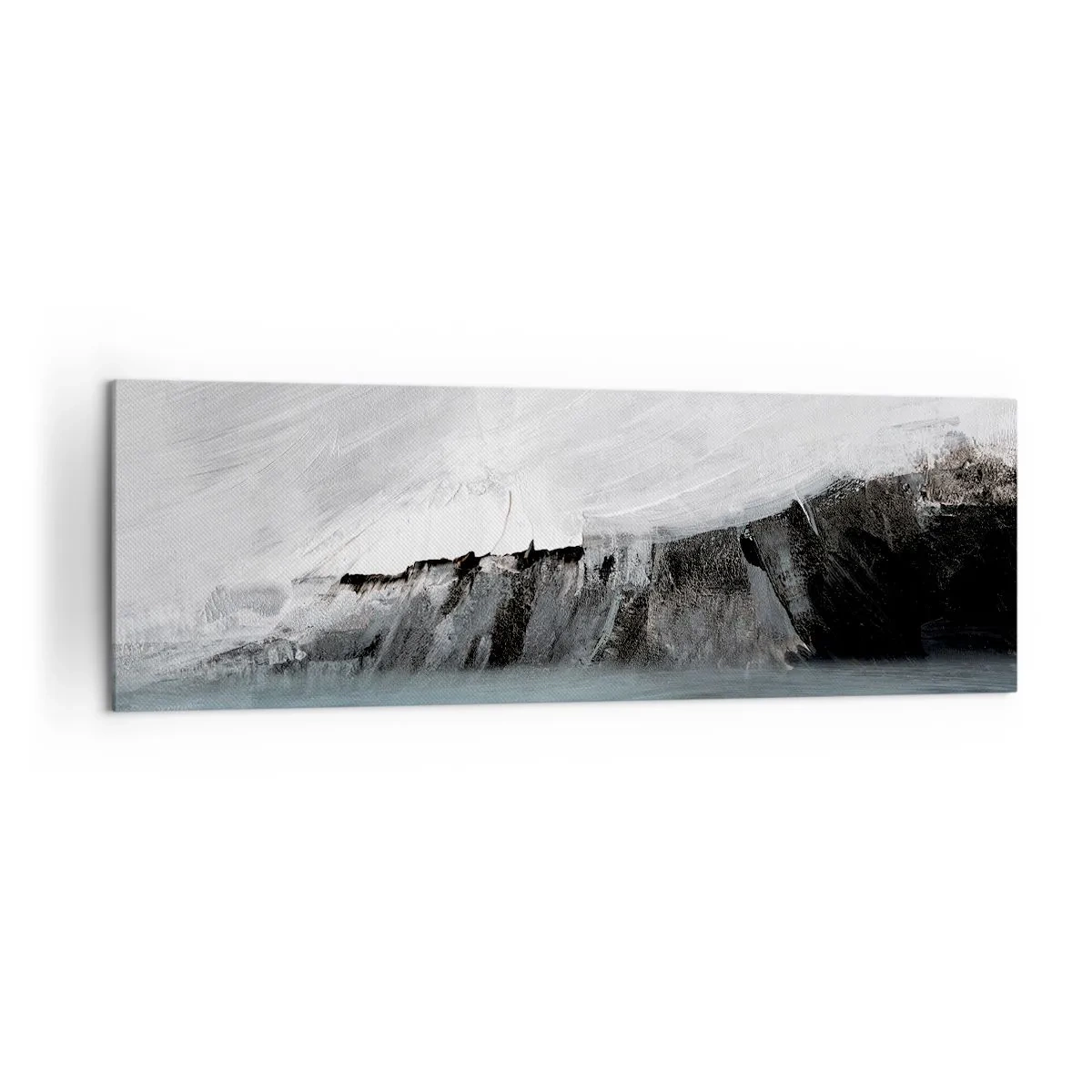 Impression sur toile - Image sur toile - Paysage abstrait avec de l'eau et un rivage rocheux - 160x50cm - Eau – terre : choc des éléments - Décoration murale moderne pour le salon et la chambre ARTTOR